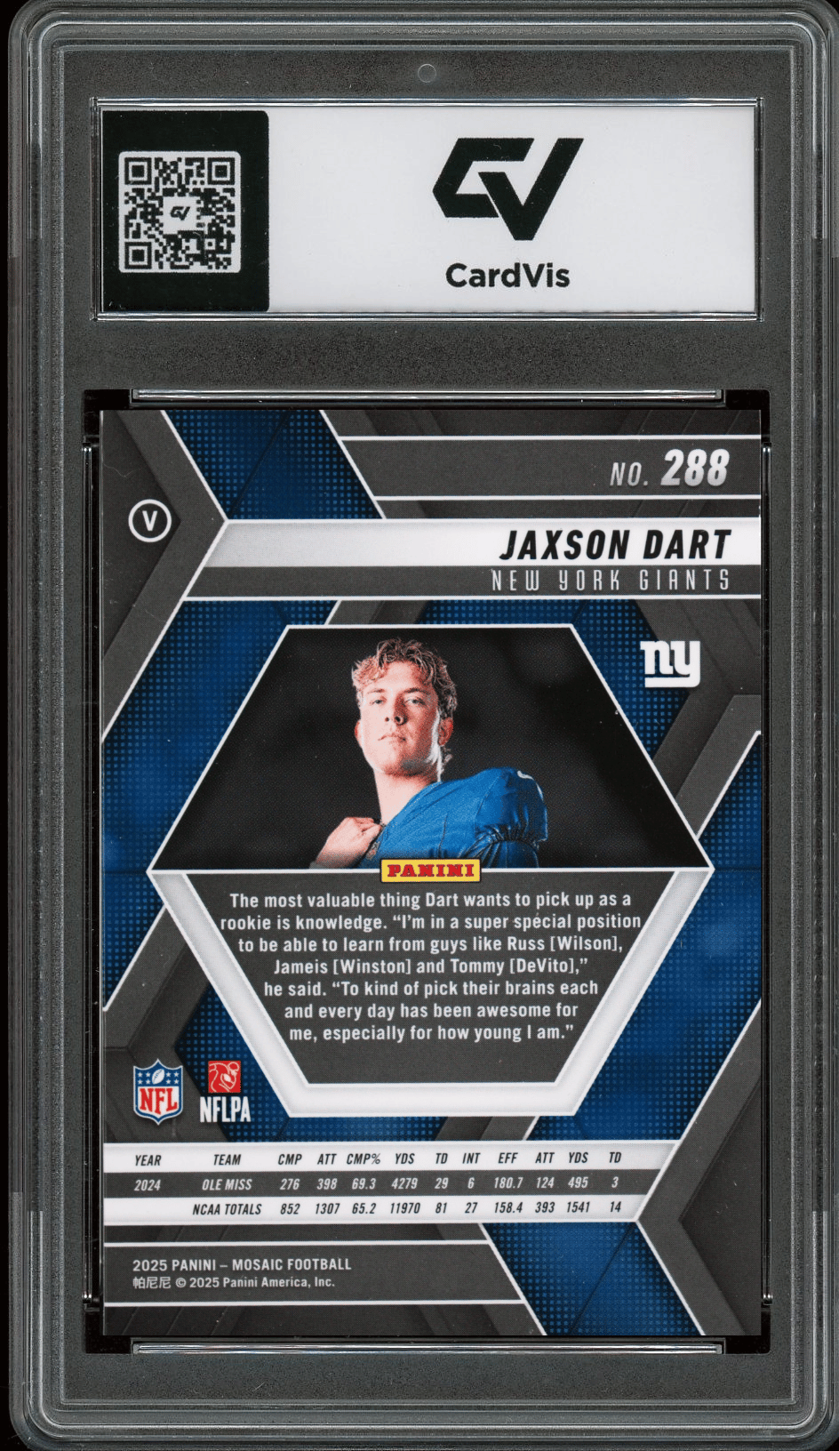 2025 Panini Mosaic #288 Jaxson Dart Graded 10 Gem Mint - Back