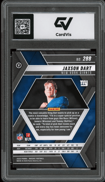 2025 Panini Mosaic #288 Jaxson Dart Graded 10 Gem Mint - Back