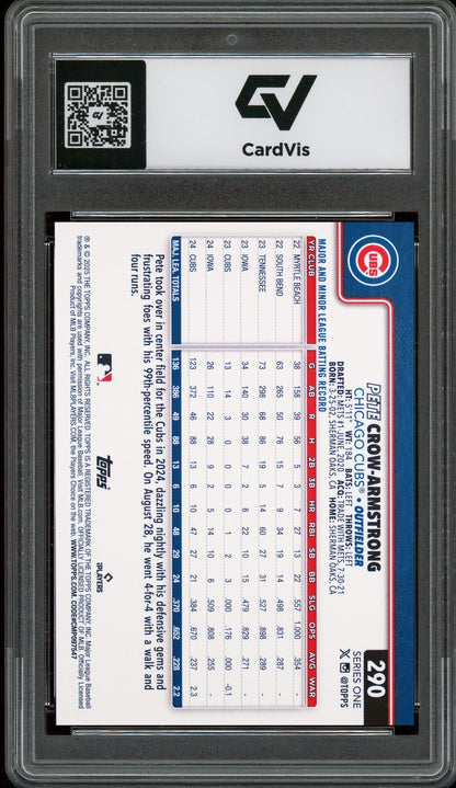 2025 Topps #290 Pete Crow-Armstrong Future Stars Graded 10 Gem Mint - Back