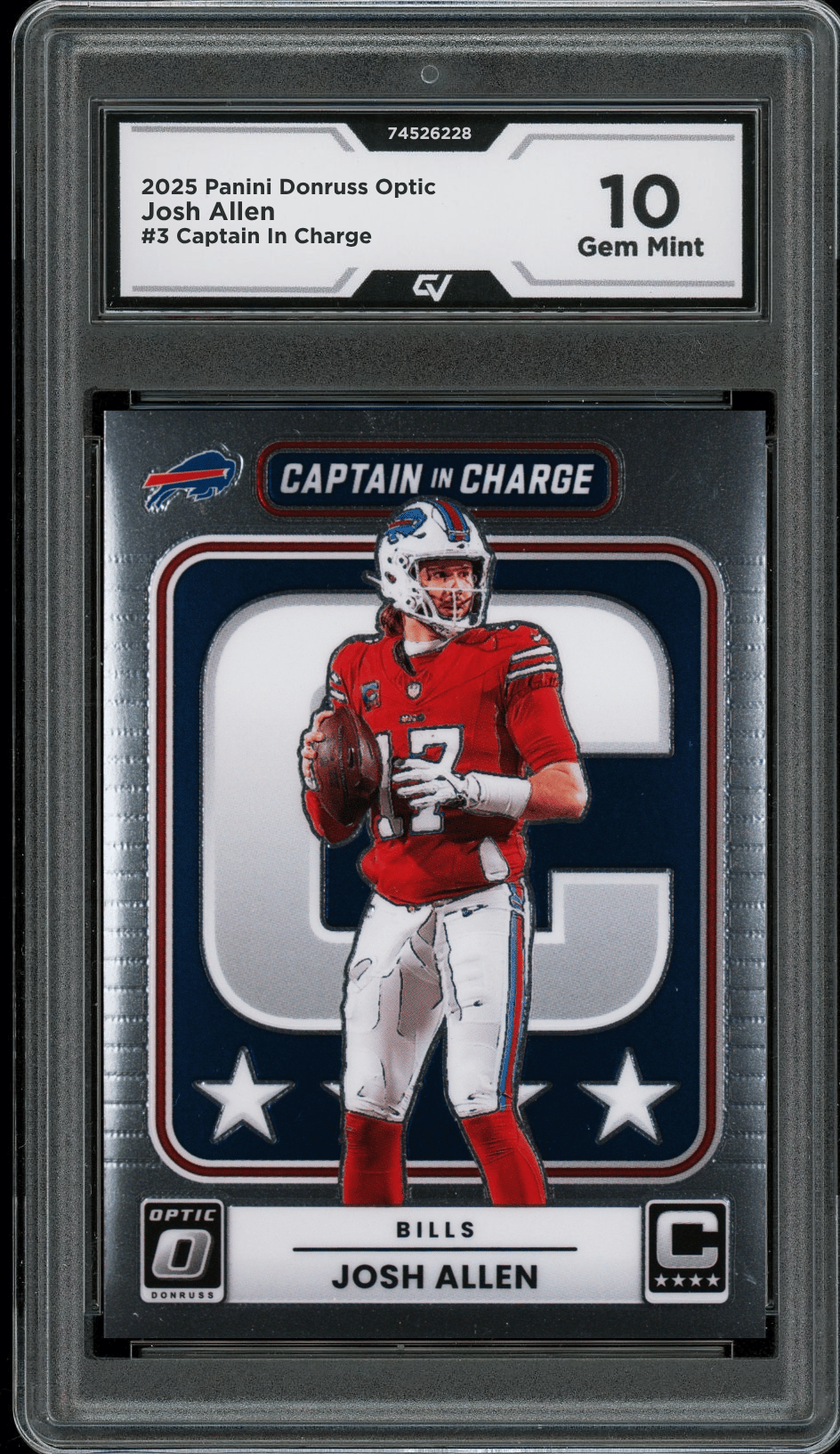 2025 Panini Donruss Optic Captain In Charge #3 Josh Allen Graded 10 Gem Mint - Front