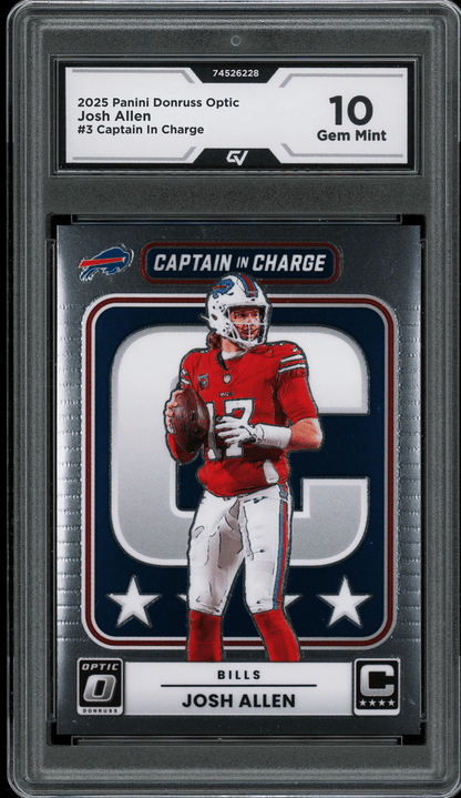 2025 Panini Donruss Optic Captain In Charge #3 Josh Allen Graded 10 Gem Mint - Front