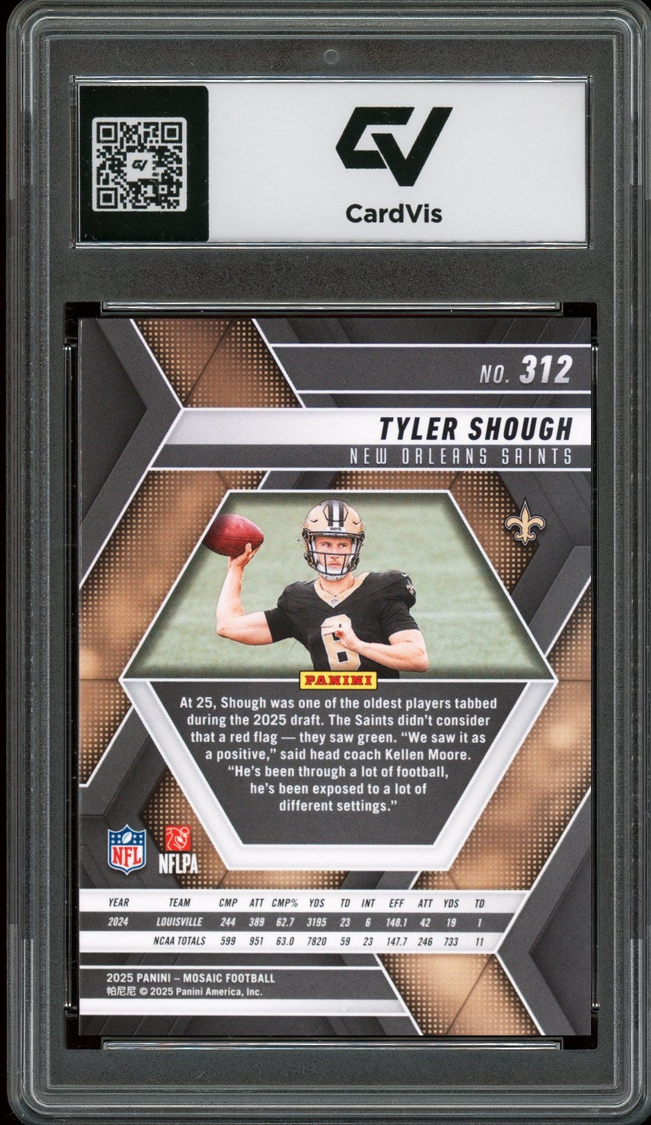 2025 Panini Mosaic #312 Tyler Shough Rookie Card RC Graded 10 Gem Mint - Back