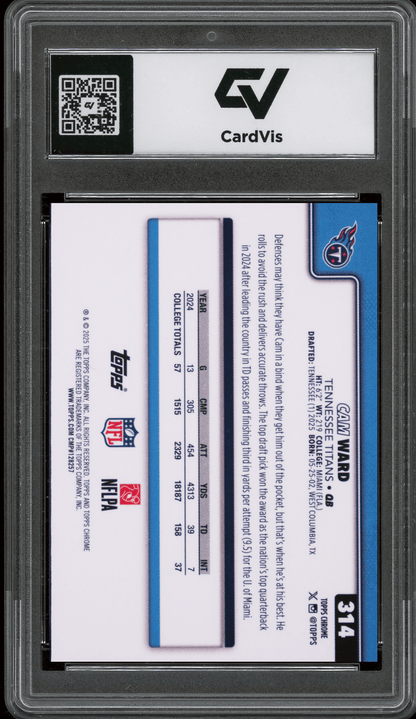 2025 Topps Chrome #314 Cam Ward Graded 10 Gem Mint - Back