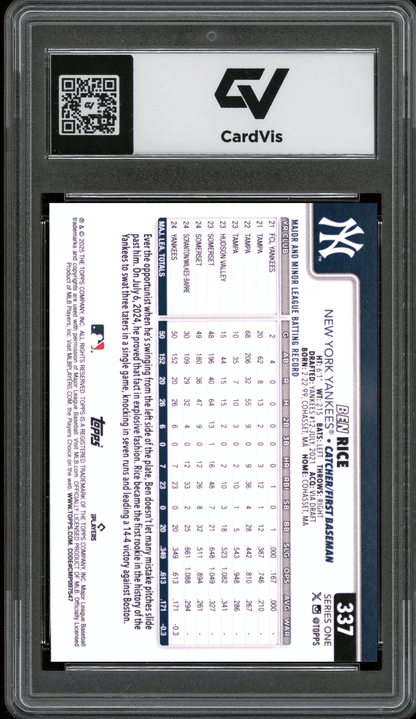 2025 Topps #337 Ben Rice Graded 10 Gem Mint - Back