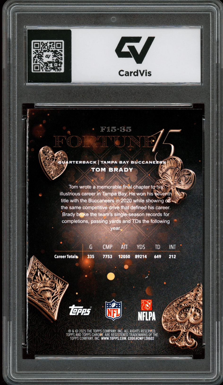 2025 Topps Chrome Fortune 15 #35 Tom Brady Graded 10 Gem Mint - Back