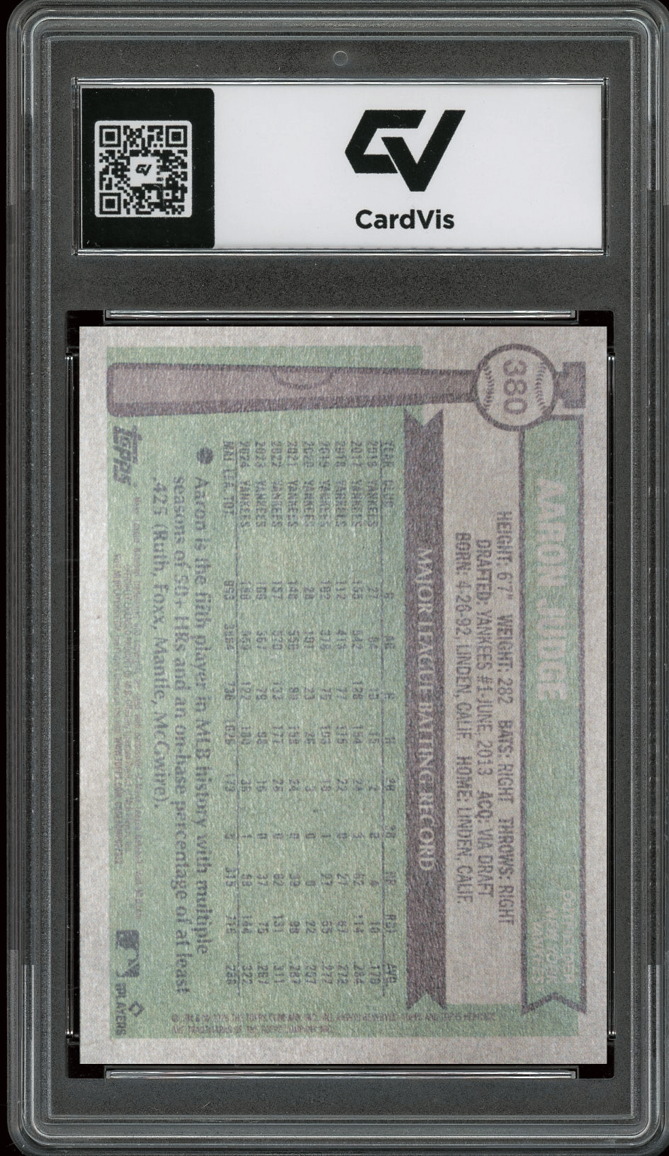 2025 Topps Heritage #380 Aaron Judge Graded 10 Gem Mint - Back