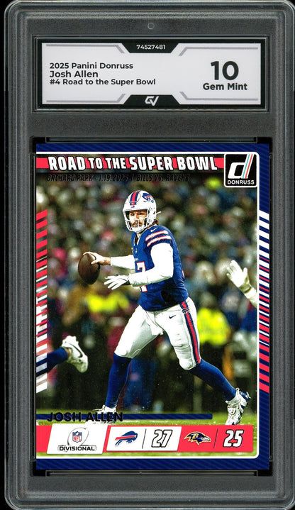2025 Panini Donruss #4 Josh Allen Road to the Super Bowl Graded 10 Gem Mint - Front