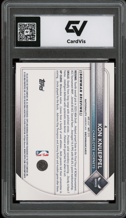 2025 Bowman #4 Kon Knueppel Graded 10 Gem Mint - Back