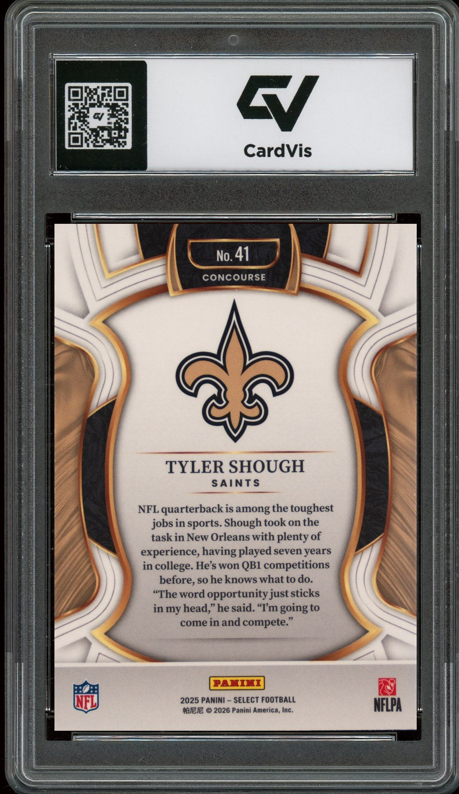 2025 Panini Select #41 Tyler Shough Rookie Card RC Graded 10 Gem Mint - Back