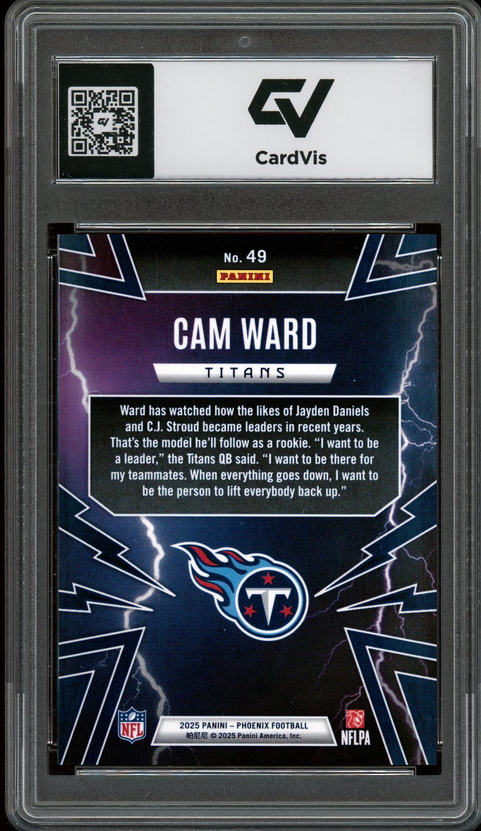 2025 Panini Phoenix #49 Cam Ward Thunderbirds Graded 10 Gem Mint - Back