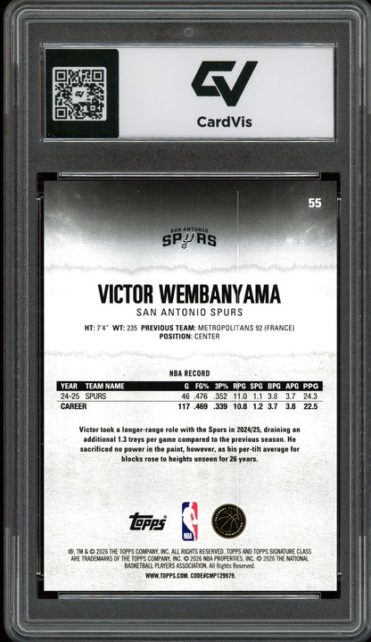 2025 Topps Signature Class #55 Victor Wembanyama Graded 10 Gem Mint - Back