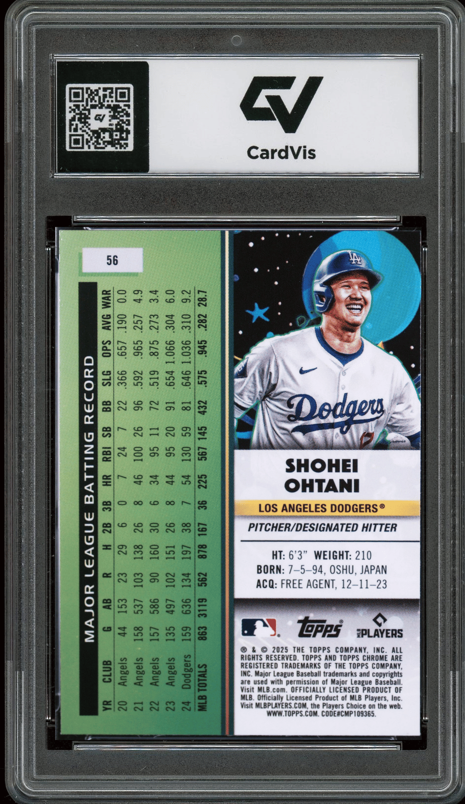 2025 Topps Cosmic Chrome #56 Shohei Ohtani Graded 10 Gem Mint - Back