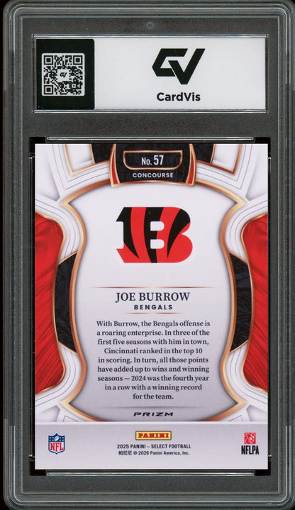 2025 Panini Select #57 Joe Burrow Silver Prizm Graded 10 Gem Mint - Back