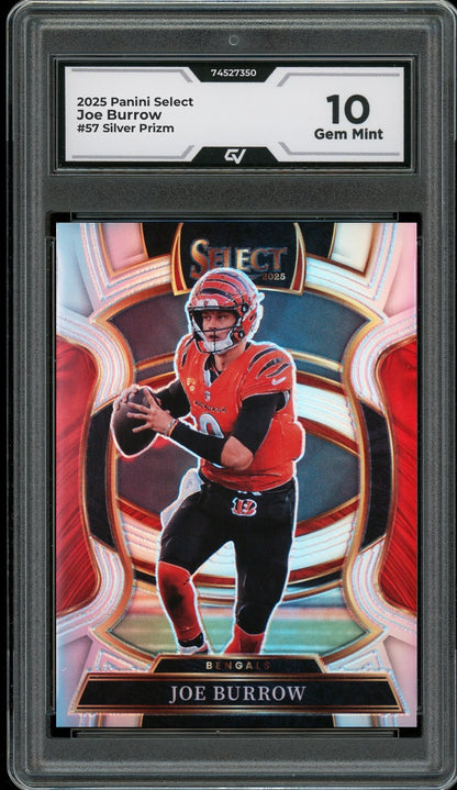 2025 Panini Select #57 Joe Burrow Silver Prizm Graded 10 Gem Mint - Front