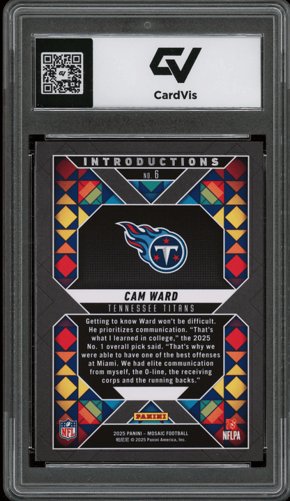2025 Panini Mosaic Introductions #6 Cam Ward Graded 10 Gem Mint - Back