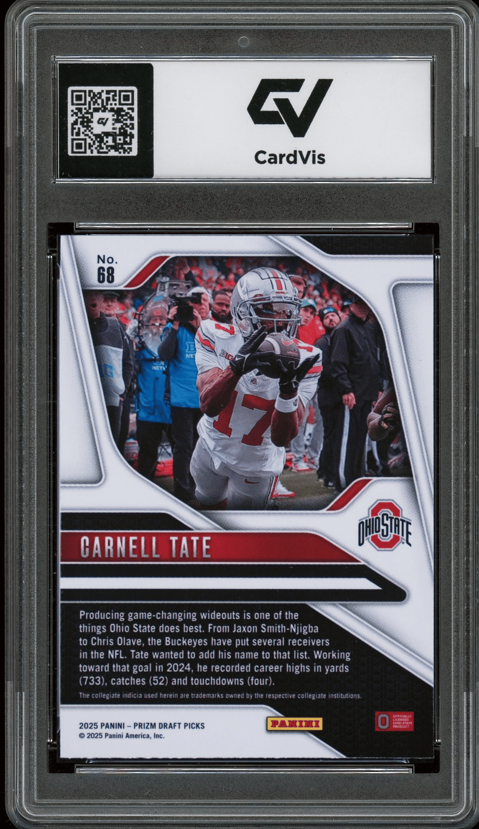 2025 Panini Prizm Draft Picks #68 Carnell Tate Graded 10 Gem Mint - Back