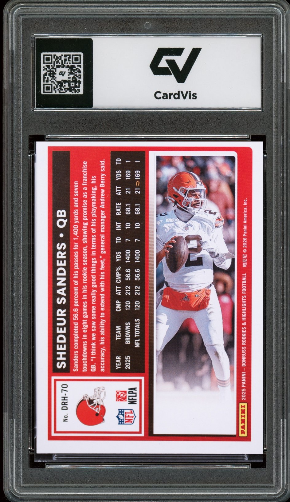 2025 Panini Donruss #70 Shedeur Sanders The Rookies Graded 10 Gem Mint - Back