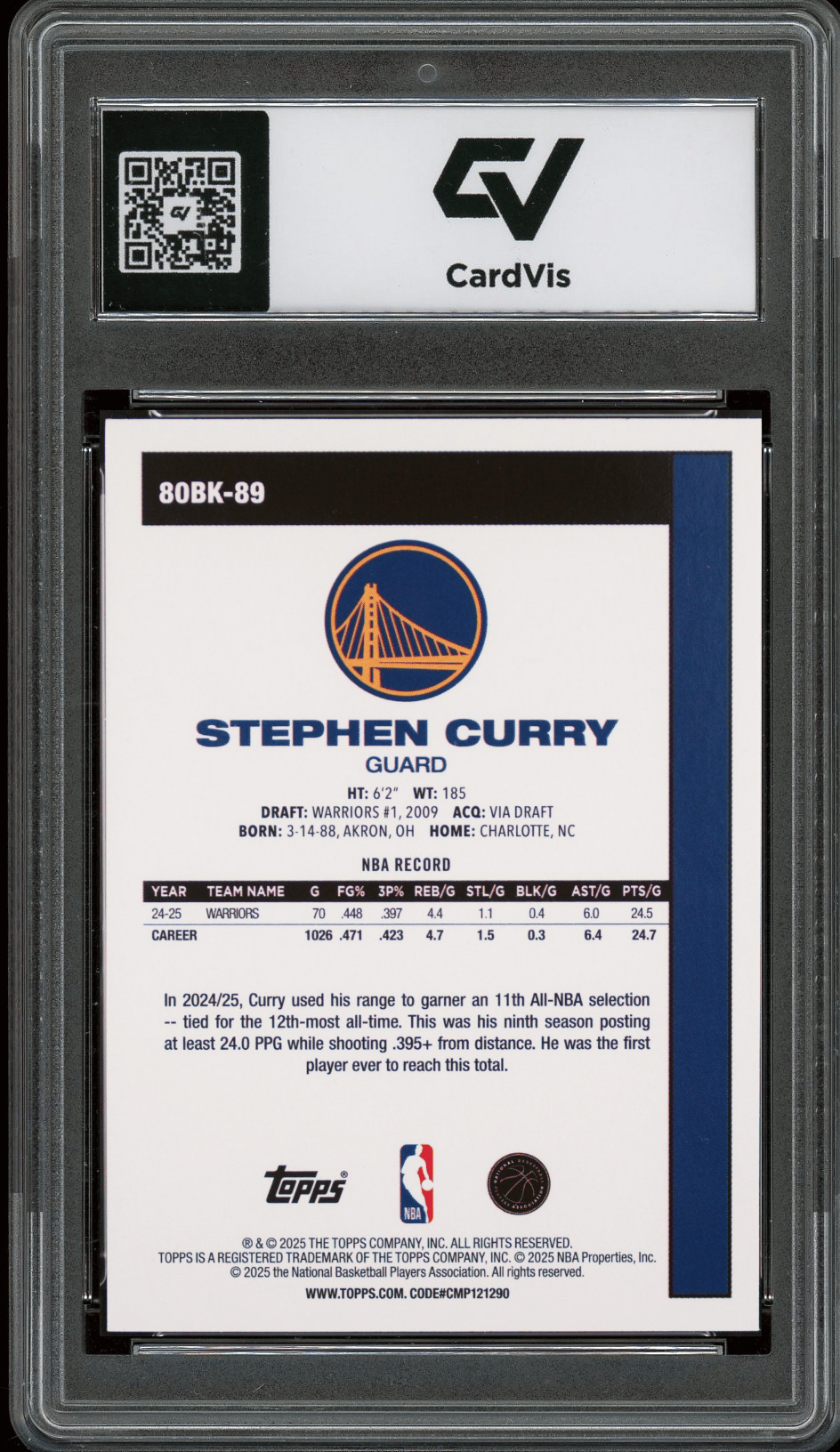2025 Topps 1980-81 Topps Basketball #80BK-89 Stephen Curry Graded 10 Gem Mint - Back