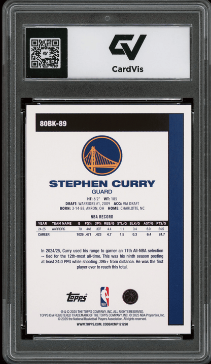 2025 Topps 1980-81 Topps Basketball #80BK-89 Stephen Curry Graded 10 Gem Mint - Back