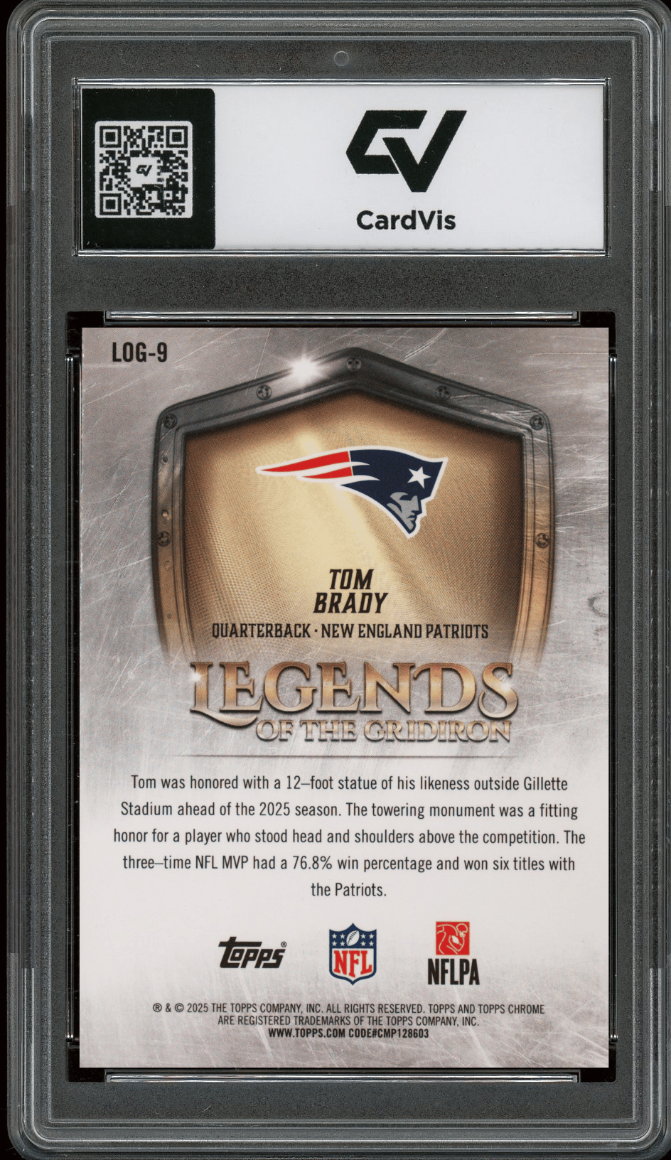 2025 Topps Chrome Legends Of The Gridiron #9 Tom Brady Graded 10 Gem Mint - Back