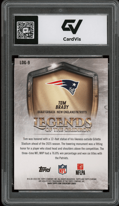 2025 Topps Chrome Legends Of The Gridiron #9 Tom Brady Graded 10 Gem Mint - Back
