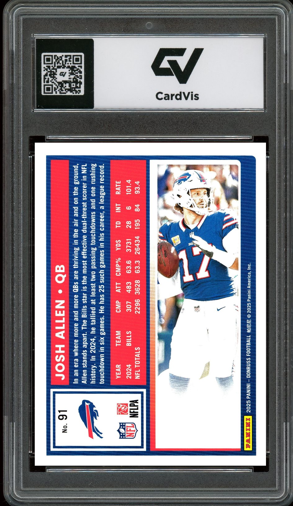 2025 Panini Donruss #91 Josh Allen Graded 10 Gem Mint - Back