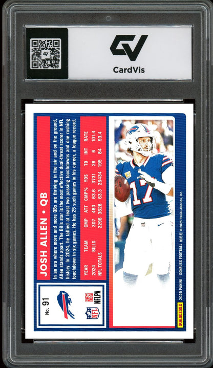 2025 Panini Donruss #91 Josh Allen Graded 10 Gem Mint - Back