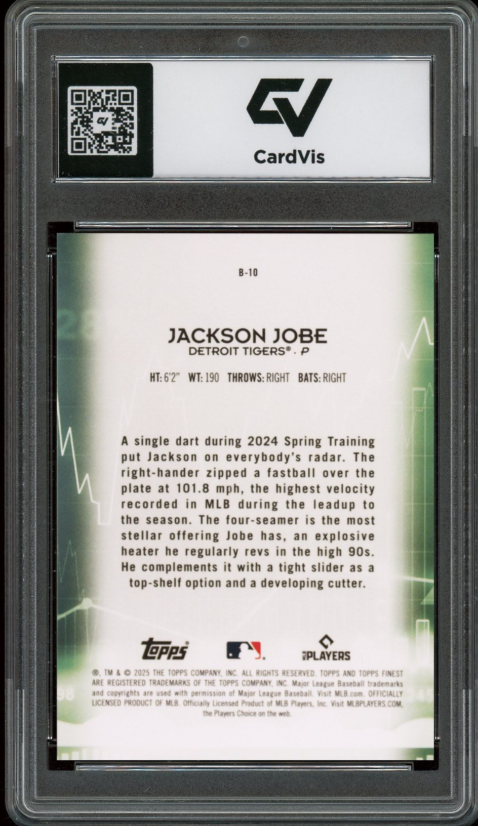 2025 Topps Finest #B10 Jackson Jobe Bullish Graded 10 Gem Mint - Back