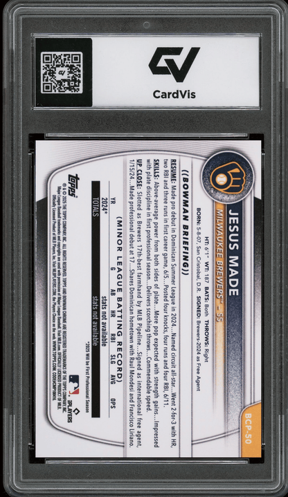 2025 Bowman Chrome Prospects #BCP50 Jesus Made Graded 10 Gem Mint - Back