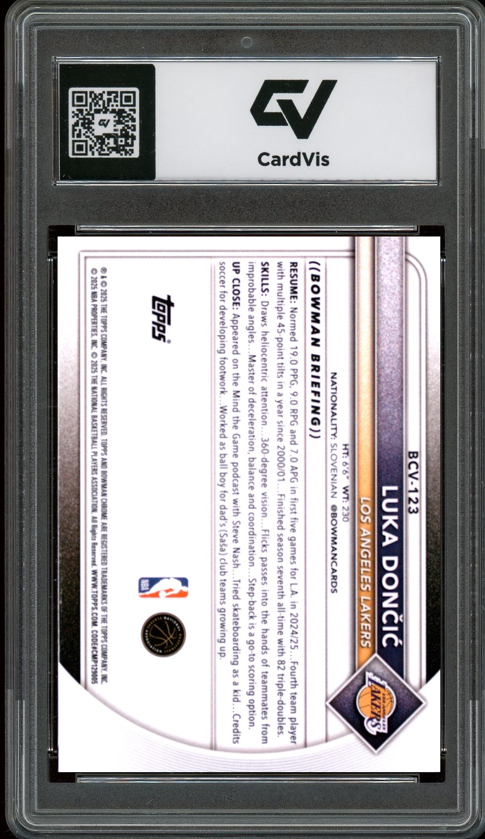 2025 Bowman #BCV-123 Luka Doncic Graded 10 Gem Mint - Back