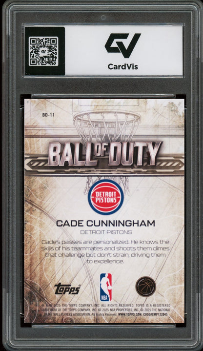 2025 Topps Chrome #BD-11 Cade Cunningham Ball Of Duty Graded 10 Gem Mint - Back