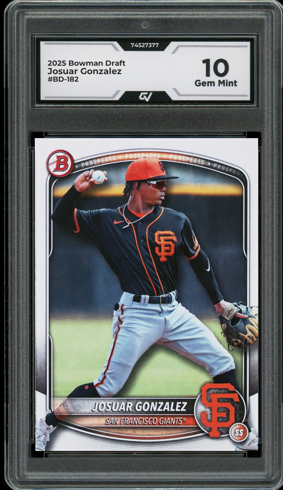 2025 Bowman Draft #BD-182 Josuar Gonzalez Graded 10 Gem Mint - Front