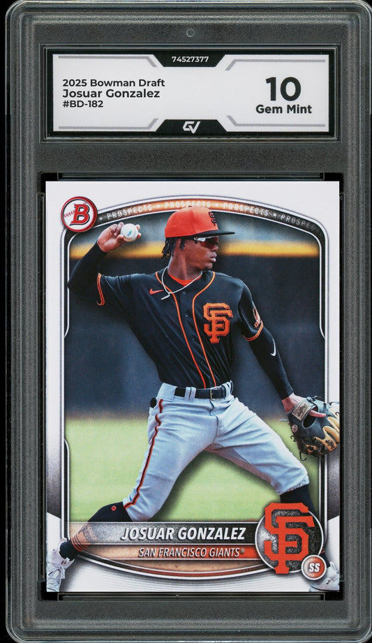 2025 Bowman Draft #BD-182 Josuar Gonzalez Graded 10 Gem Mint - Front