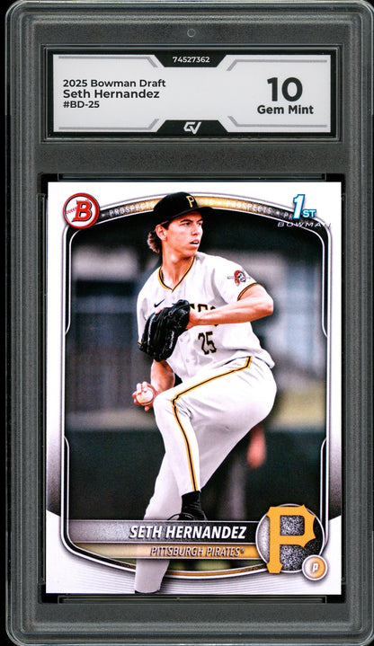 2025 Bowman Draft #BD-25 Seth Hernandez Graded 10 Gem Mint - Front