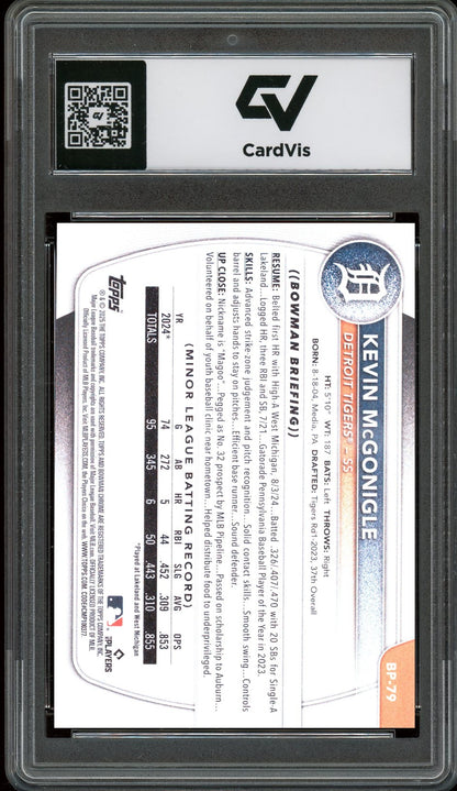 2025 Bowman #BP79 Kevin Mcgonigle Graded 10 Gem Mint - Back