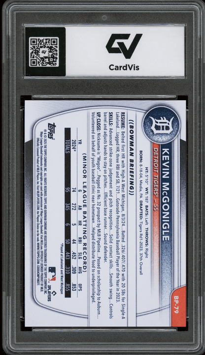 2025 Bowman Paper Prospects #BP79 Kevin Mcgonigle Graded 10 Gem Mint - Back