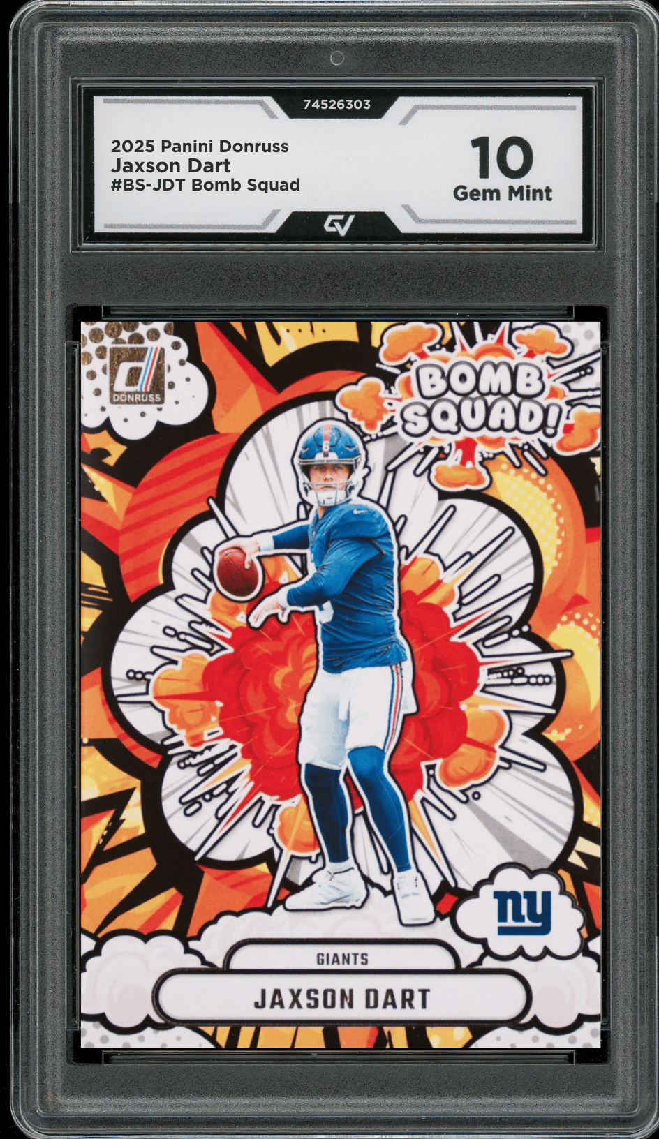 2025 Panini Donruss Bomb Squad #BS-JDT Jaxson Dart Graded 10 Gem Mint - Front
