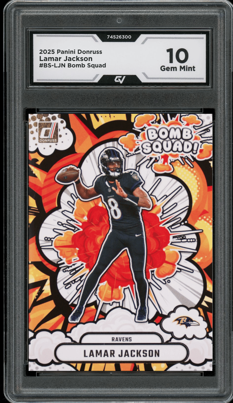 2025 Panini Donruss Bomb Squad #BS-LJN Lamar Jackson Graded 10 Gem Mint - Front