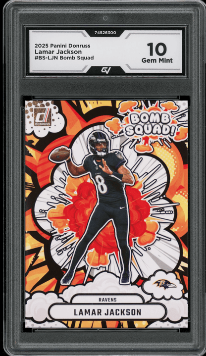 2025 Panini Donruss Bomb Squad #BS-LJN Lamar Jackson Graded 10 Gem Mint - Front