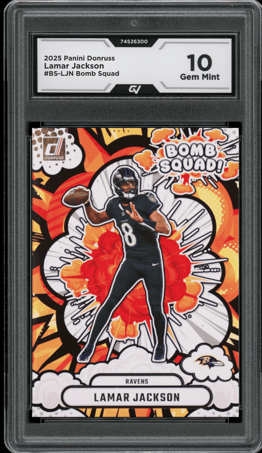2025 Panini Donruss Bomb Squad #BS-LJN Lamar Jackson Graded 10 Gem Mint - Front