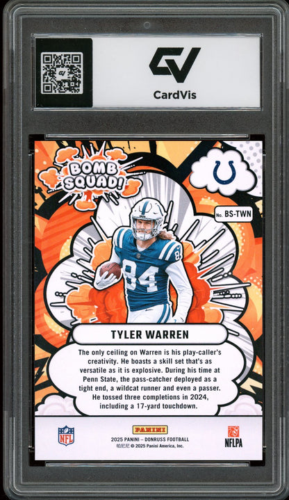 2025 Panini Donruss #BS-TWN Tyler Warren Bomb Squad Graded 10 Gem Mint - Back