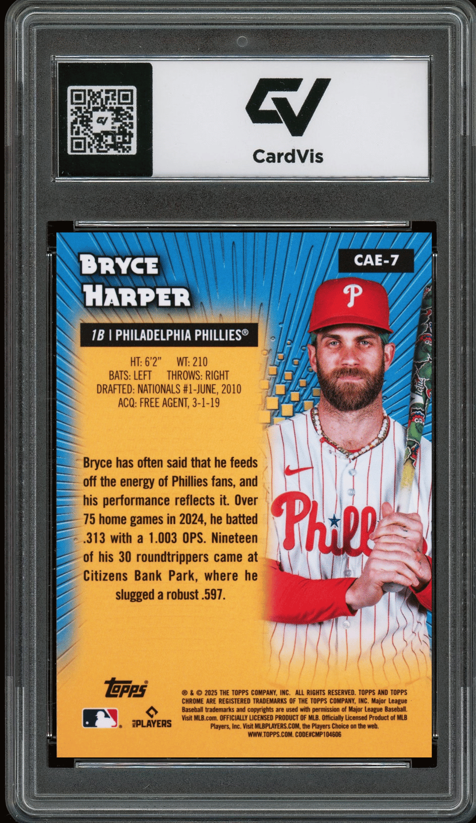 2025 Topps Chrome All Etch #CAE7 Bryce Harper Graded 10 Gem Mint - Back