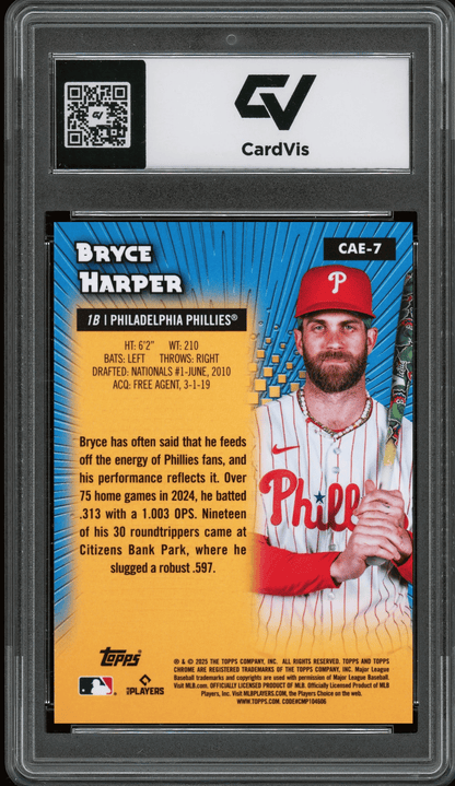 2025 Topps Chrome All Etch #CAE7 Bryce Harper Graded 10 Gem Mint - Back
