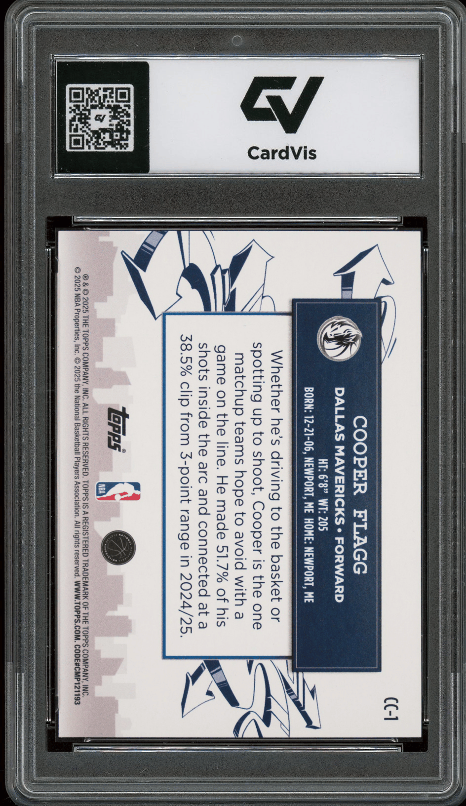 2025 Topps Clutch City Prospects #CC-1 Cooper Flagg Graded 10 Gem Mint - Back