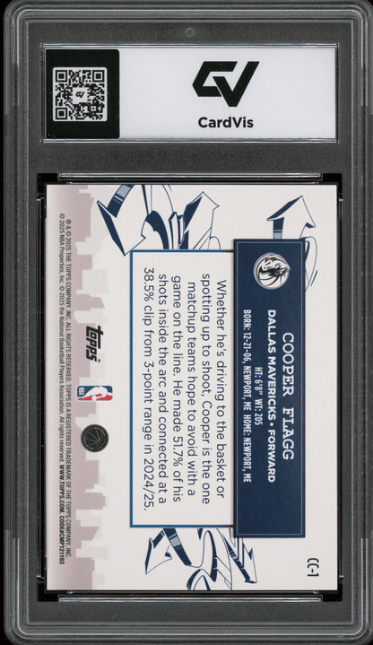 2025 Topps Clutch City Prospects #CC-1 Cooper Flagg Graded 10 Gem Mint - Back