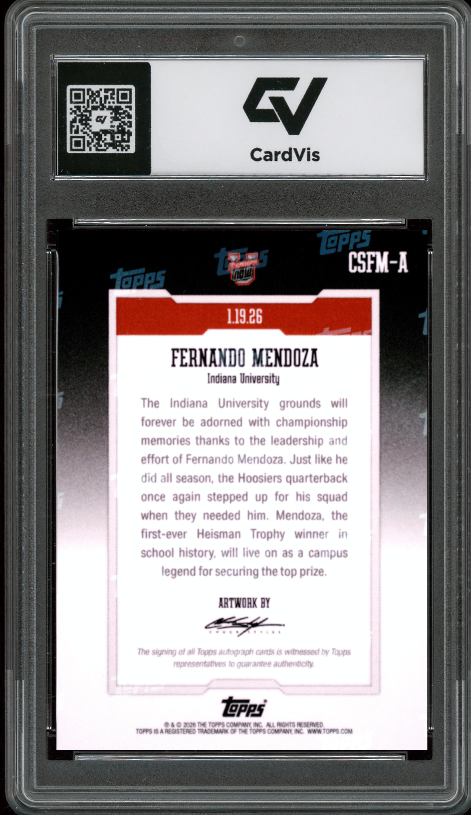 2025 Bowman U Now #CSFM-A Fernando Mendoza Graded 10 Gem Mint - Back