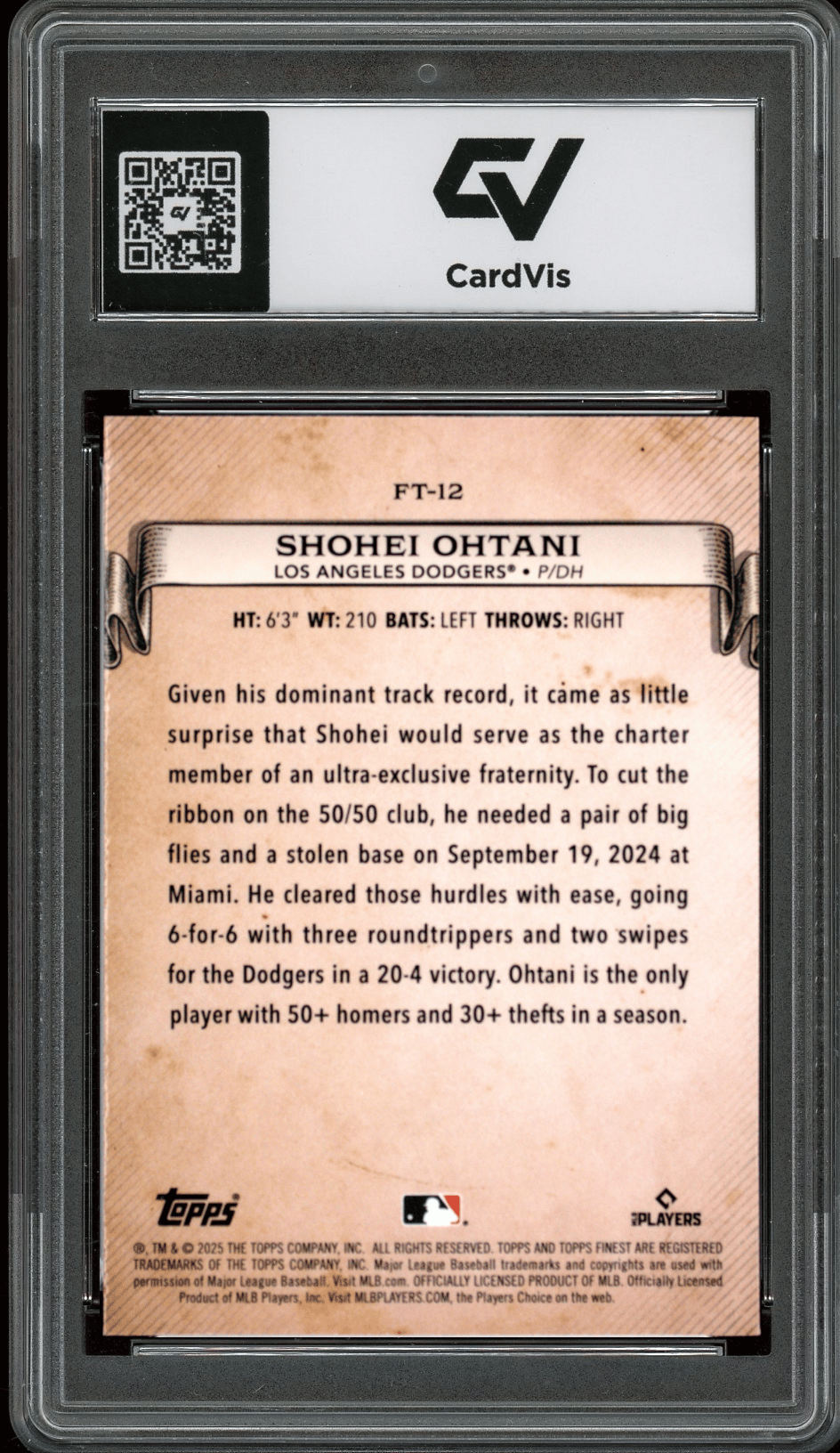 2025 Topps Finest Finest Timelines #FT12 Shohei Ohtani Graded 10 Gem Mint - Back