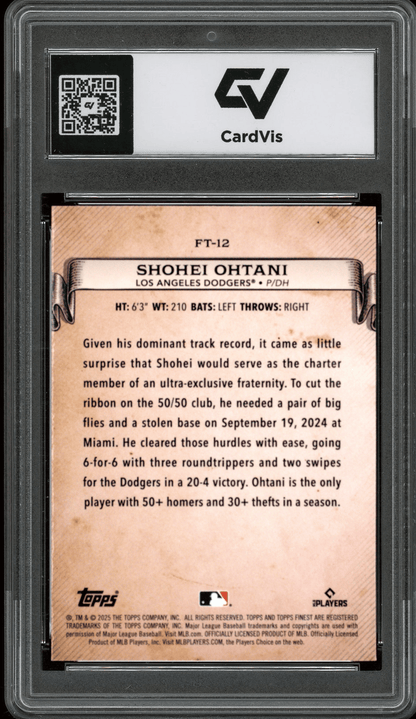 2025 Topps Finest Finest Timelines #FT12 Shohei Ohtani Graded 10 Gem Mint - Back