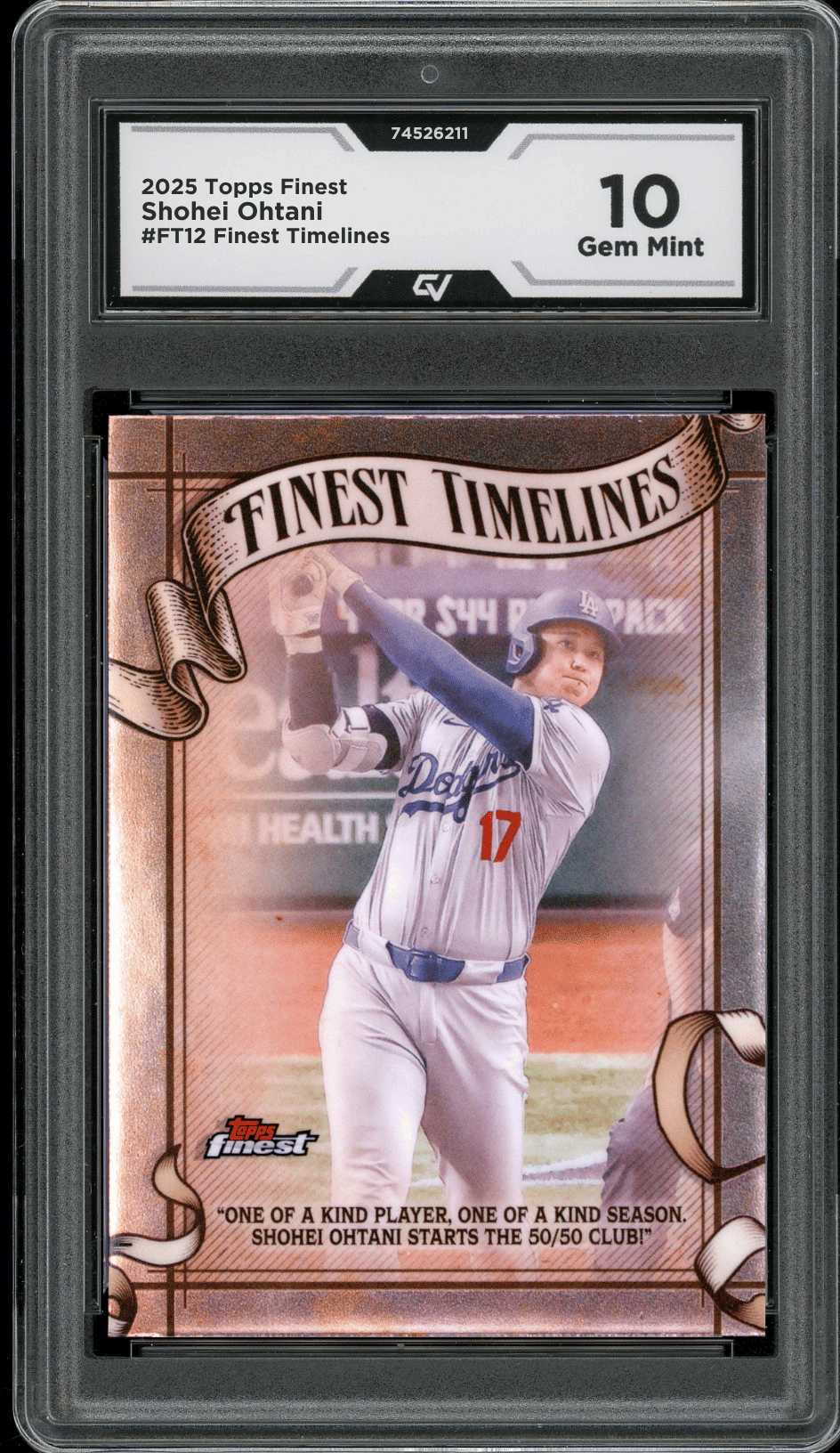 2025 Topps Finest Finest Timelines #FT12 Shohei Ohtani Graded 10 Gem Mint - Front