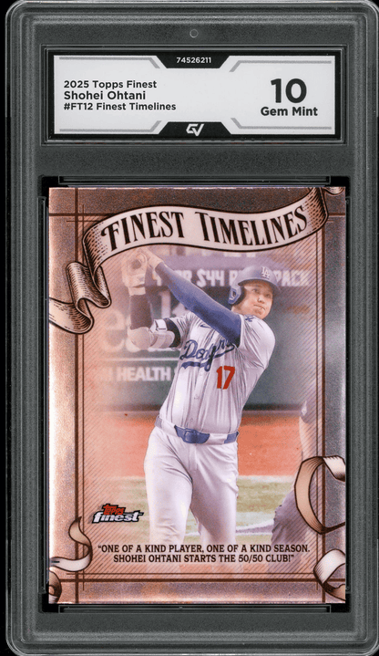 2025 Topps Finest Finest Timelines #FT12 Shohei Ohtani Graded 10 Gem Mint - Front